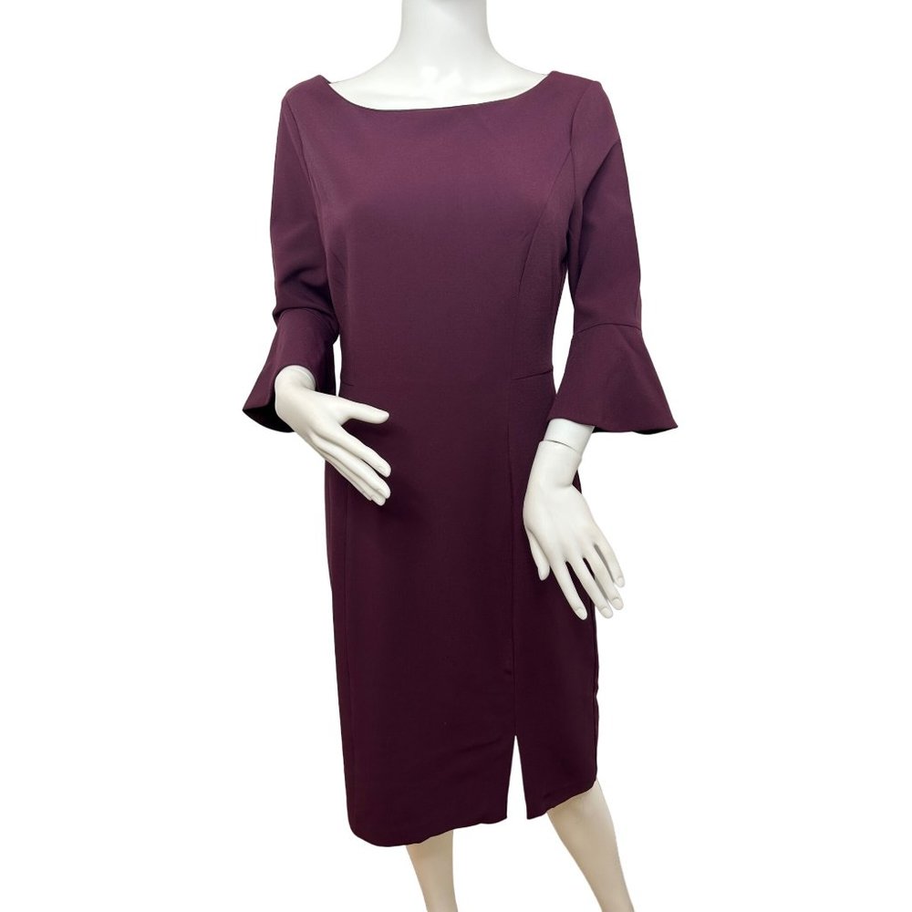 White House Black Market Dress Purple 10 Sheath Knee Career Bell Sleeves Vintage
